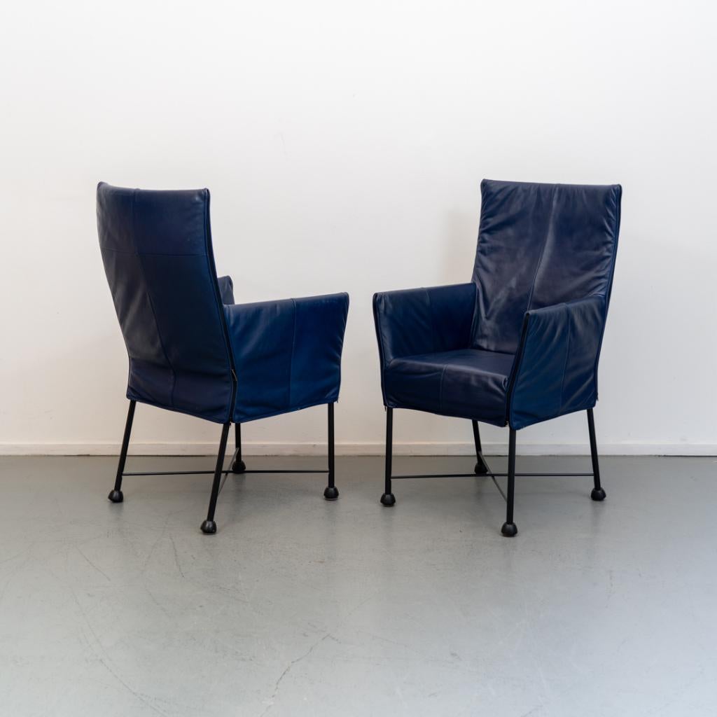 6x Montis Chaplin (eetkamer)stoelen blauw leder, Niet ingevuld, Niet ingevuld, Leer, Ophalen of Verzenden