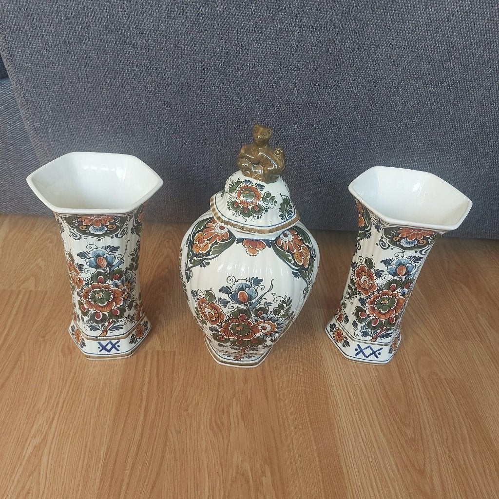 Flora Keramiek Delfts Polychroom Handwerk vazen,n445+450, Ophalen of Verzenden