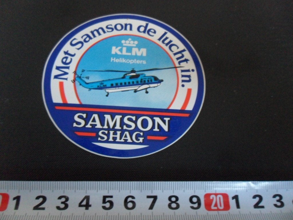 sticker KLM Helikopters Met SAMSON de lucht in. SAMSON SHAG, Ophalen of Verzenden, Zo goed als nieuw