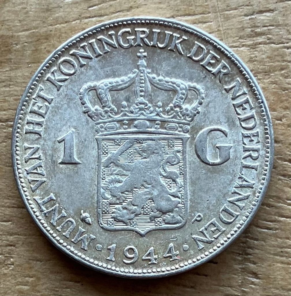 1 gulden 1944 Wilhelmina, Ophalen, 1 gulden, Zilver, Koningin Wilhelmina