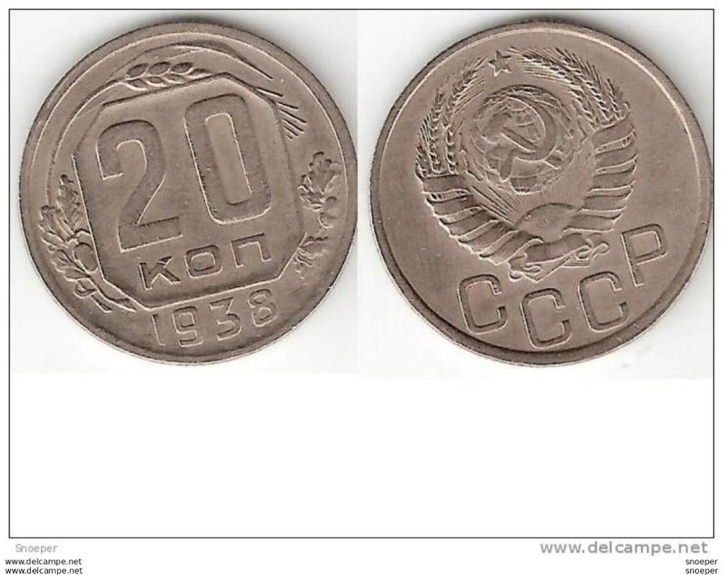 Russia 20 kopeks 1938 km111 vf+, Verzenden, Rusland, Losse munt