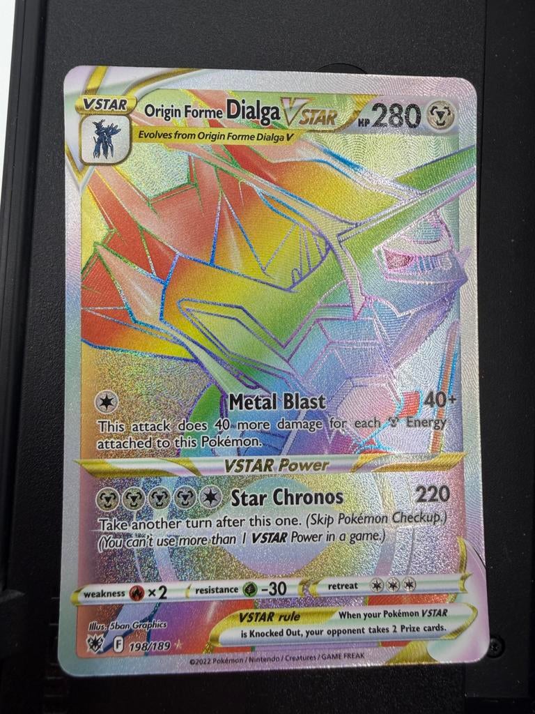 Origin Forme Dialga VSTAR Rainbow Rare Pokémon Kaart, Ophalen of Verzenden, Zo goed als nieuw, Losse kaart, Foil
