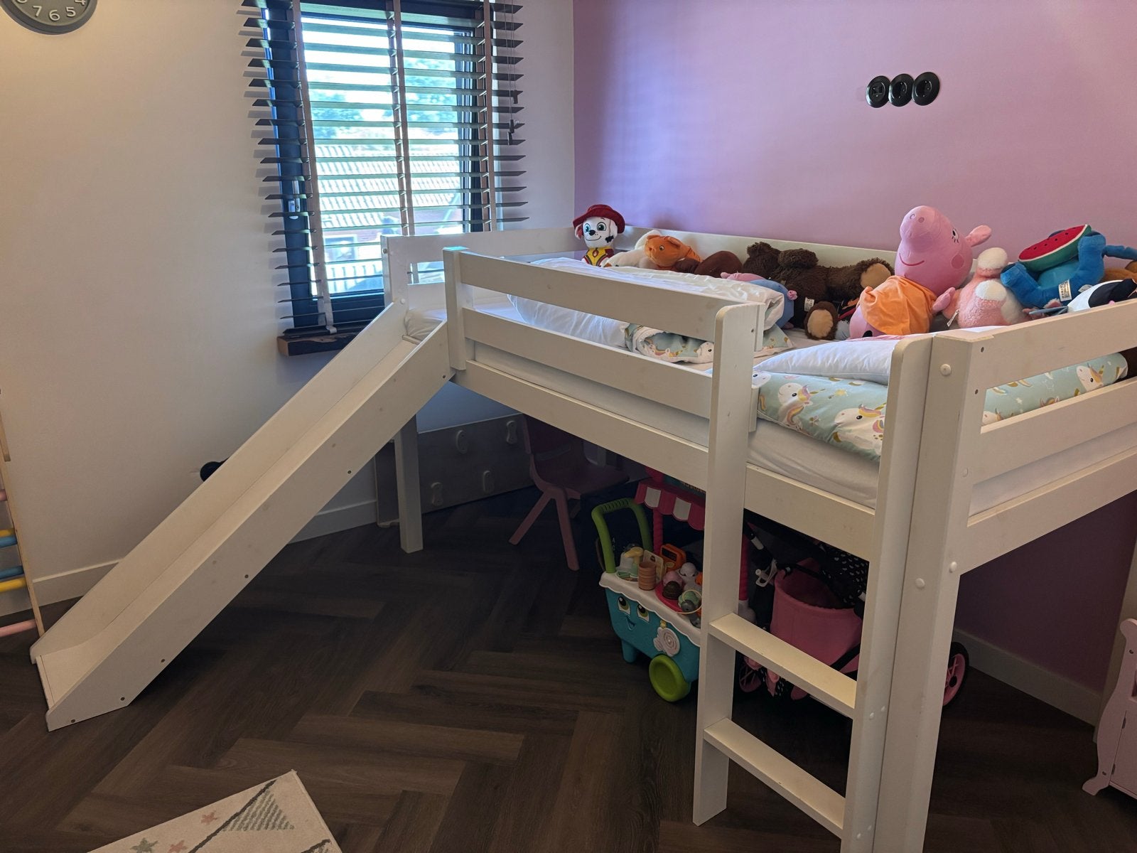 Halfhoogslaper met glijbaan - Wit, Ophalen, Gebruikt, 90 cm, Eenpersoons