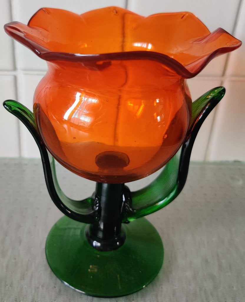 Vintage tulpvormige waxinelichtje houder van glas, Ophalen of Verzenden