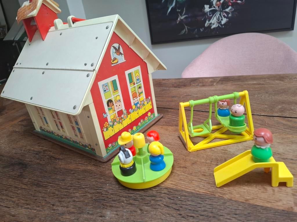 Fisher Price schooltje en bus met toebehoren, Kinderen en Baby's, Speelgoed | Fisher-Price, Ophalen, Gebruikt, Speelset
