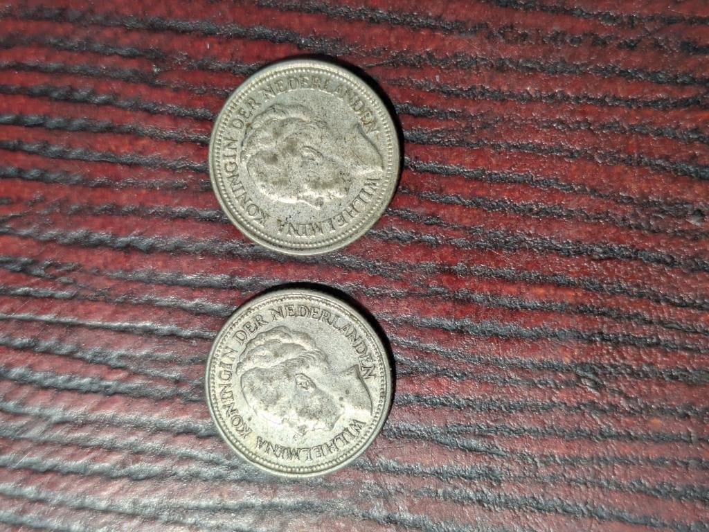 Set 2x Zilveren Dubbeltjes 1936 - Wilhelmina (.640 zilver), Setje, Zilver, Ophalen of Verzenden, 10 cent