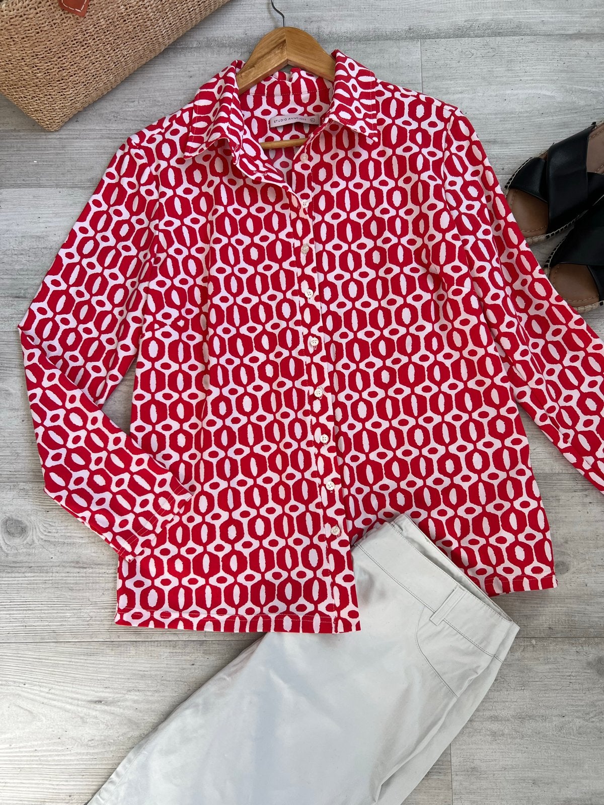 Studio Anneloes blouse XL ongedragen travelstof rood/wit, Eu, Eu, Maat 46/48 (XL) of groter, Nieuw