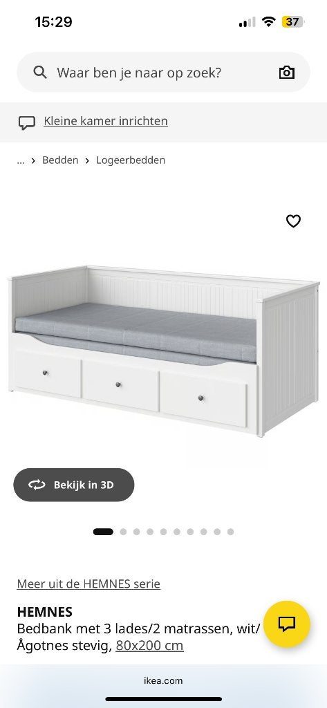 Hemnes Ikea bedbank uitschuifbaar bed met 3 lades, Ophalen, Gebruikt, Wit, Tweepersoons