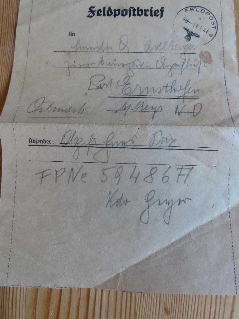 Duitse rijk feldpostbrief 1944, Postzegels en Munten, Brieven en Enveloppen | Buitenland, Ophalen of Verzenden, Envelop