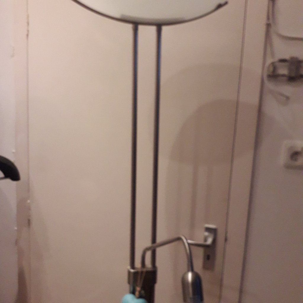 IKEA vloerlamp met leeslampje, volledig chroom en ech glas, Huis en Inrichting, Ophalen, Gebruikt, E27 (groot), Glas
