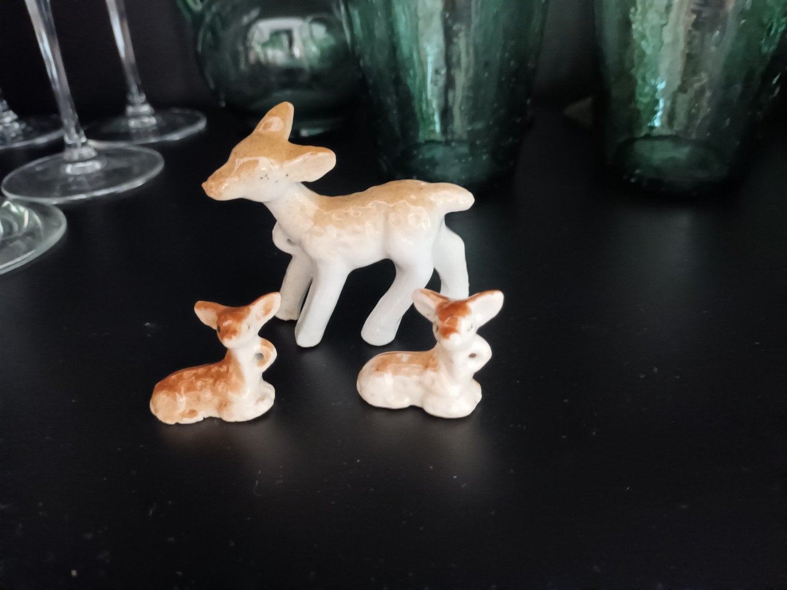 Set van 3 kleine beeldjes hertjes - vintage, Ophalen of Verzenden, Gebruikt, Dier