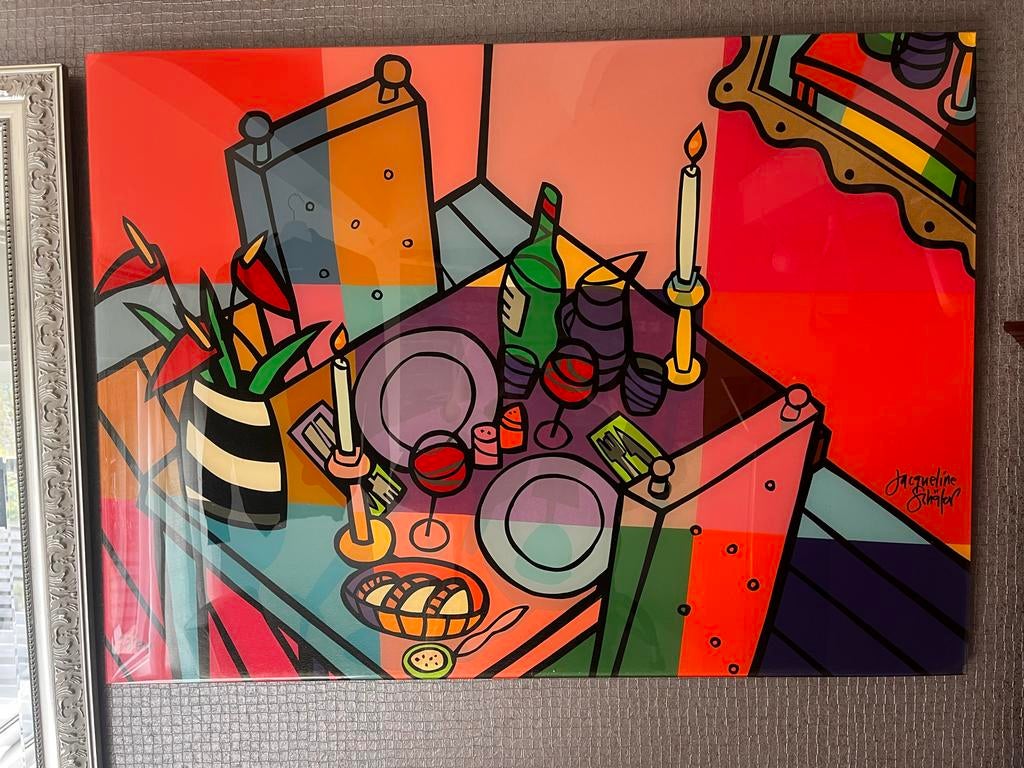 Zeefdruk Jacqueline Schäfer in epoxy - Kleurrijk kunstwerk, Ophalen