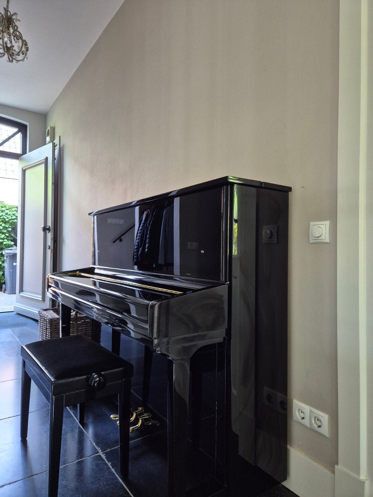 George Steck US-22TD piano 122cm zwart hoogglans + bankje, Zwart, Ophalen of Verzenden, Zo goed als nieuw, Piano