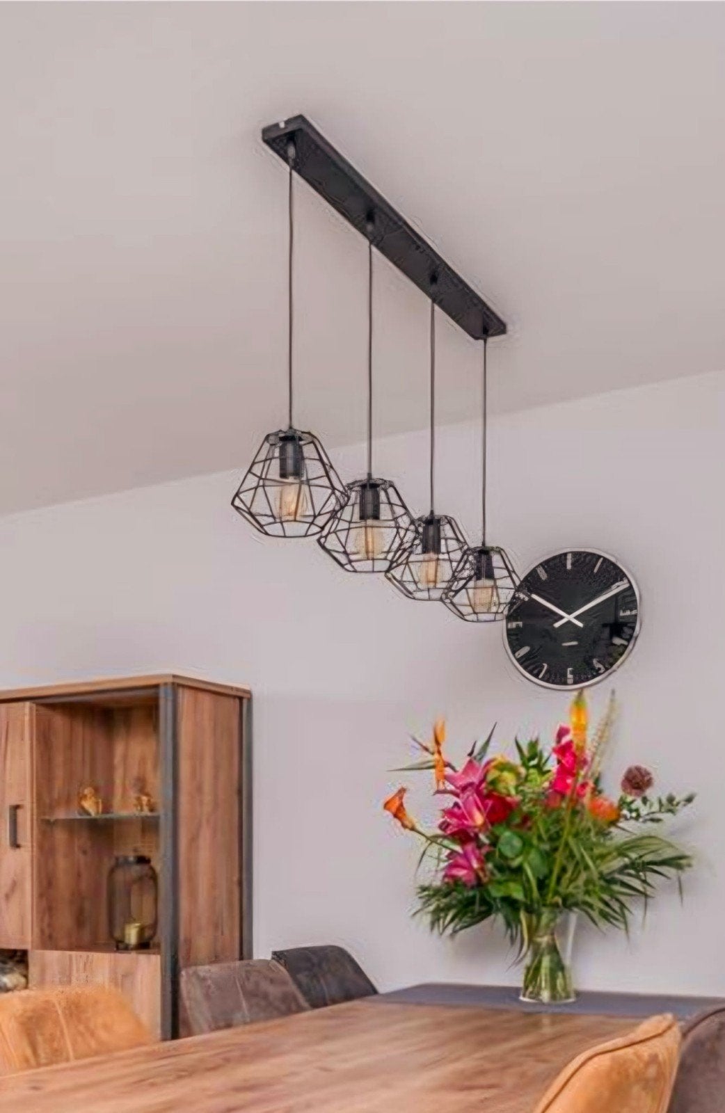 4 dimbare hanglampen met geometrische kappen, Ophalen, Gebruikt, Metaal, Modern, Industrieel, Geometrisch
