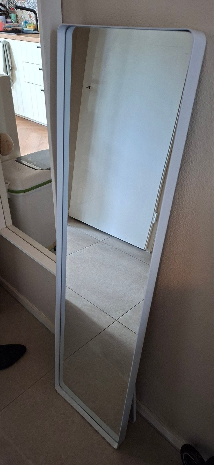 Witte passpiegel met afgeronde hoeken, Huis en Inrichting, Ophalen, Gebruikt, 150 tot 200 cm, Rechthoekig