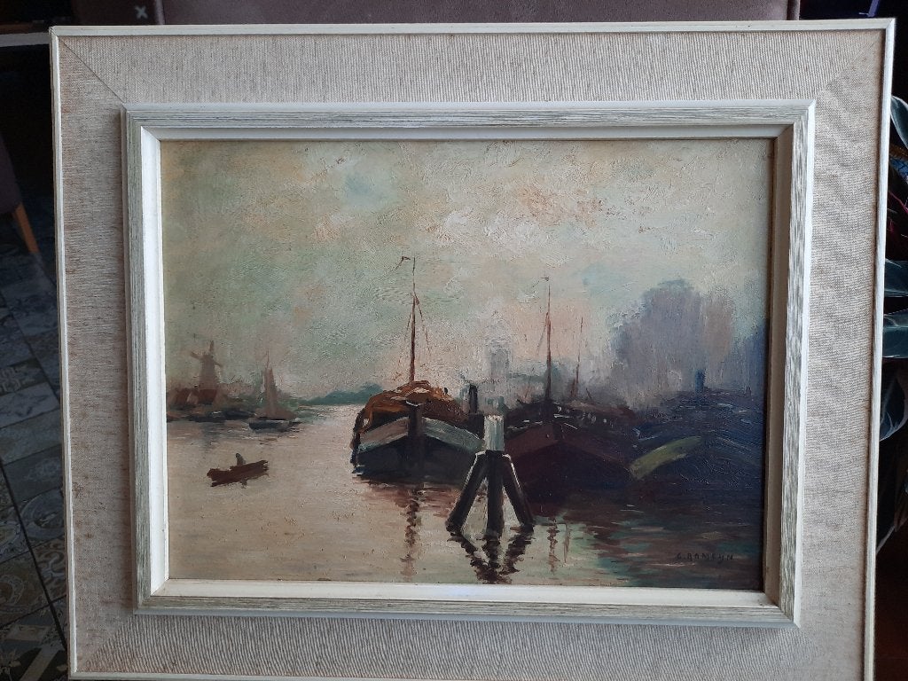 Olieverf schilderij G.Romijn, Maritiem / water, Doek, Oud hollands, Ophalen of Verzenden