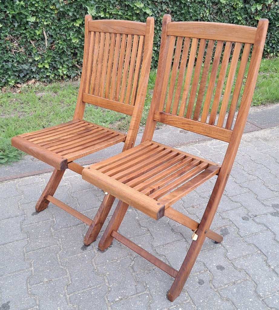 2 Teak & Garden teakhouten bistrostoelen set 2, inklapbaar, Tuin en Terras, Ophalen, Gebruikt, Teakhout, Inklapbaar