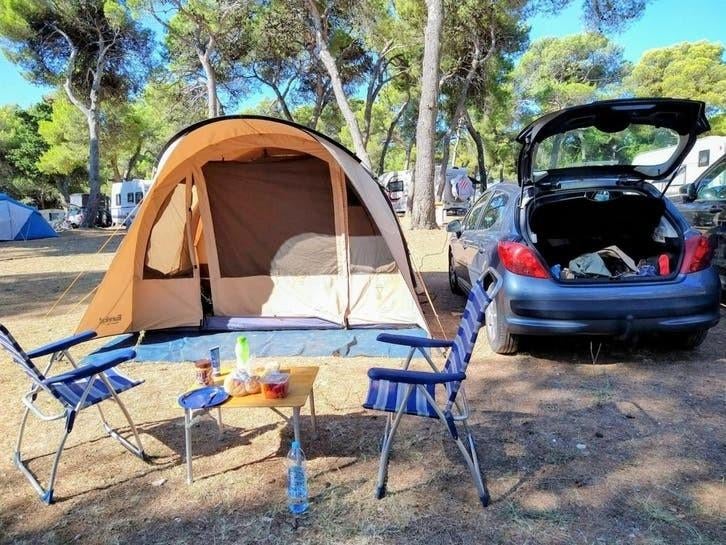 4p Eureka (Aeris) tent + stroomkabel, grondzeil, tenttapijt, Ophalen, Zo goed als nieuw, Tot en met 4