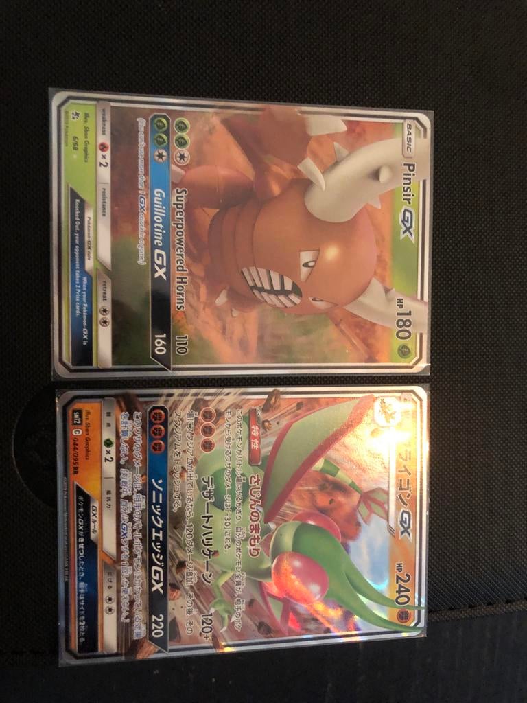 Pokémon GX Kaarten: Pinsir GX & Flygon GX, Ophalen of Verzenden, Zo goed als nieuw, Meerdere kaarten