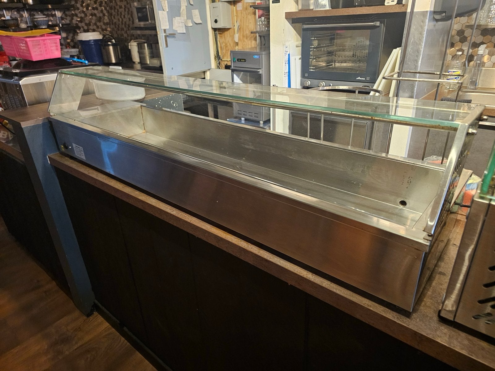 Professionele RVS Warmhoudvitrine met Glasopbouw, Ophalen of Verzenden, Gebruikt