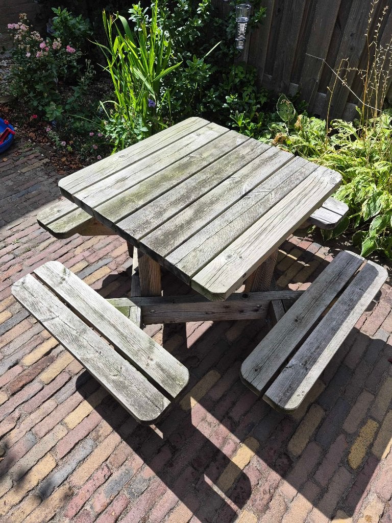 Houten kinderpicknicktafel / tuintafel – voor 4 kinderen, Tuin en Terras, Gebruikt, Vierkant, Hout, Ophalen