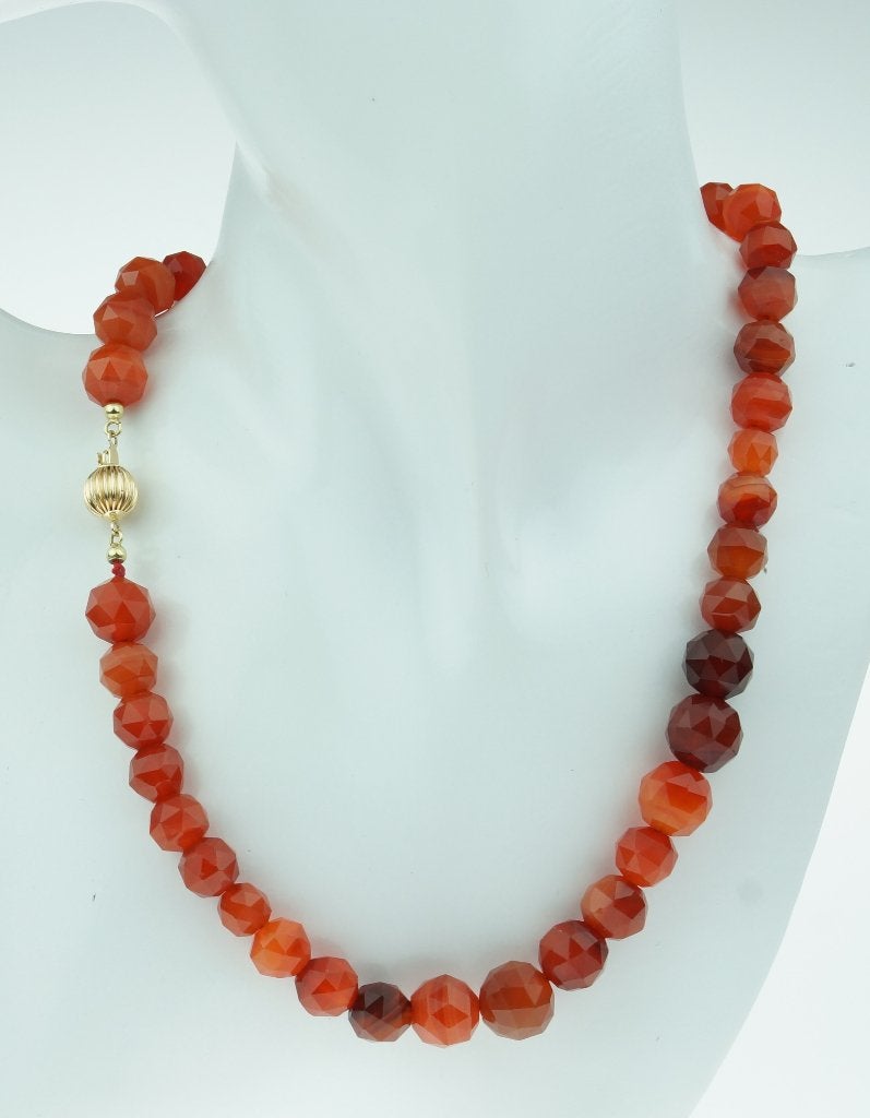 Carneool edelsteen ketting vintage 14k gouden fraai slot, Ophalen of Verzenden, Goud, Ketting, Met edelsteen
