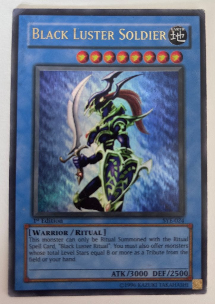 Yu-Gi-Oh! Black Luster Soldier SYE-024 1st Edition, Ophalen of Verzenden, Gebruikt, Losse kaart, Foil
