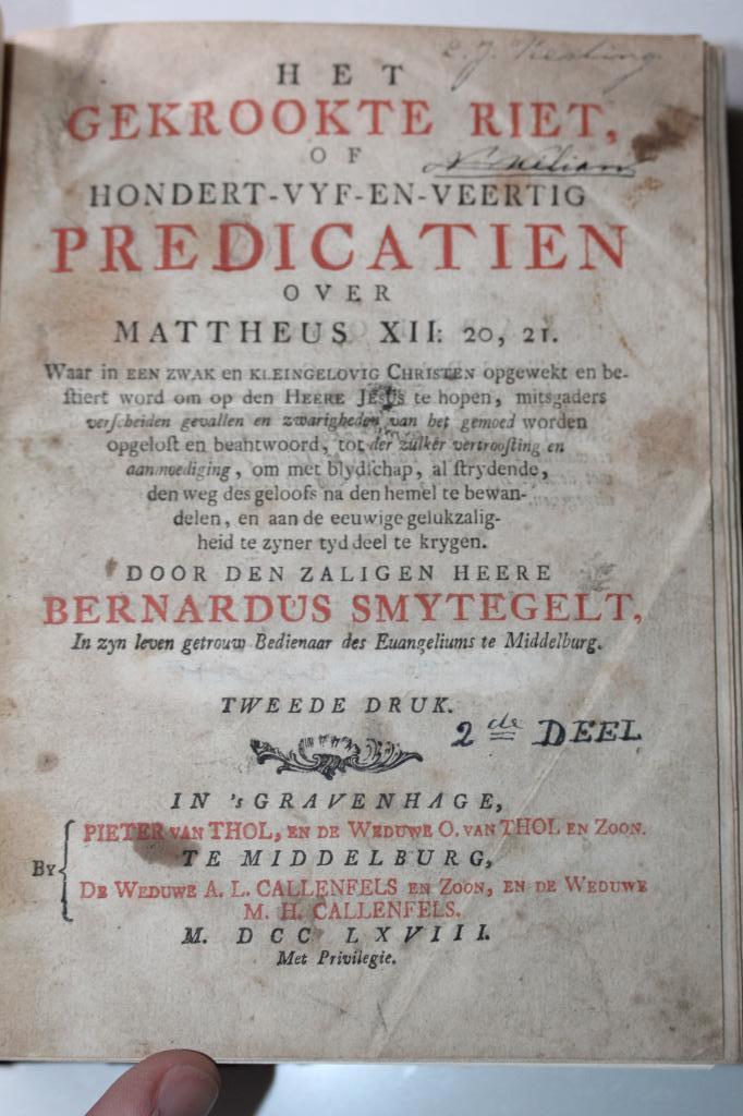 Bernardus Smytegelt - Het gekrookte riet, deel 2 (1768), Boeken, Ophalen of Verzenden, Gelezen, Christendom | Protestants