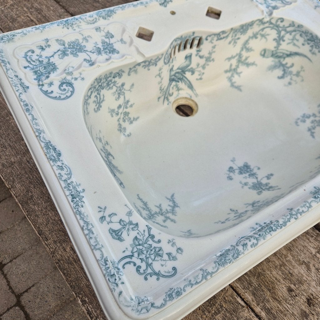 67,5x48,5 Unieke antieke wastafel turquoise blauw decor pauw, Ophalen