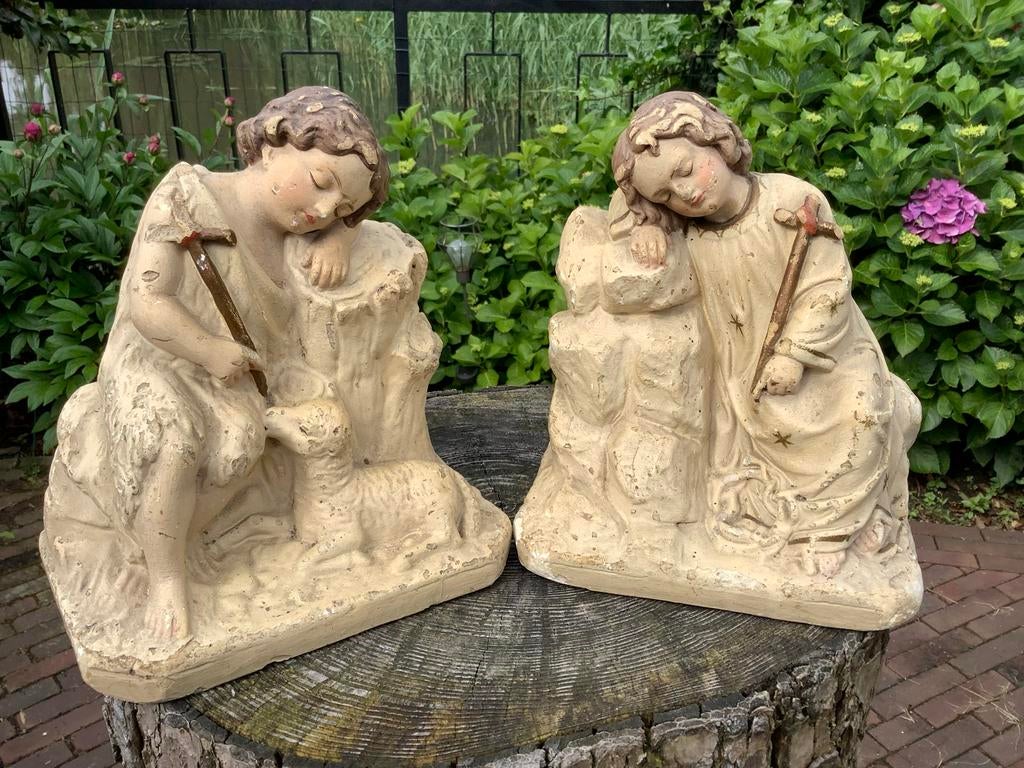 Set Brocante Gipsen Heiligenbeelden ❤️ Jezus & Janneke, Ophalen of Verzenden