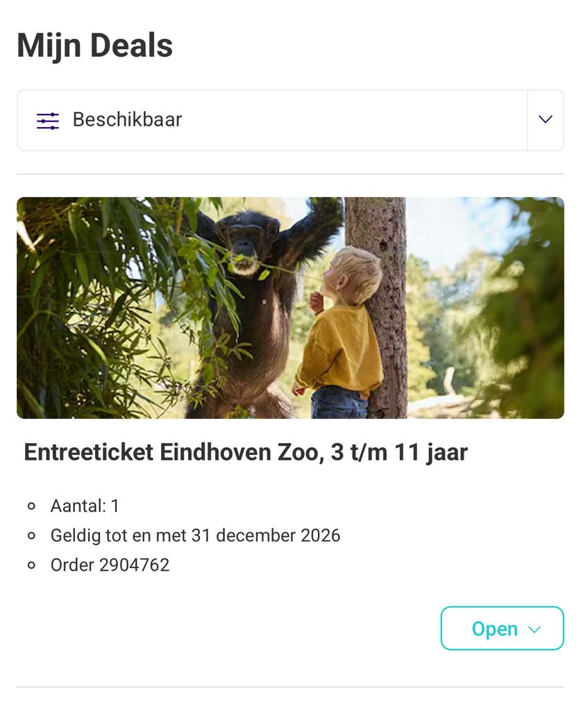 Ticket Eindhoven zoo (3t/m 11 jaar), Tickets en Kaartjes, Eén persoon, Ticket of Toegangskaart
