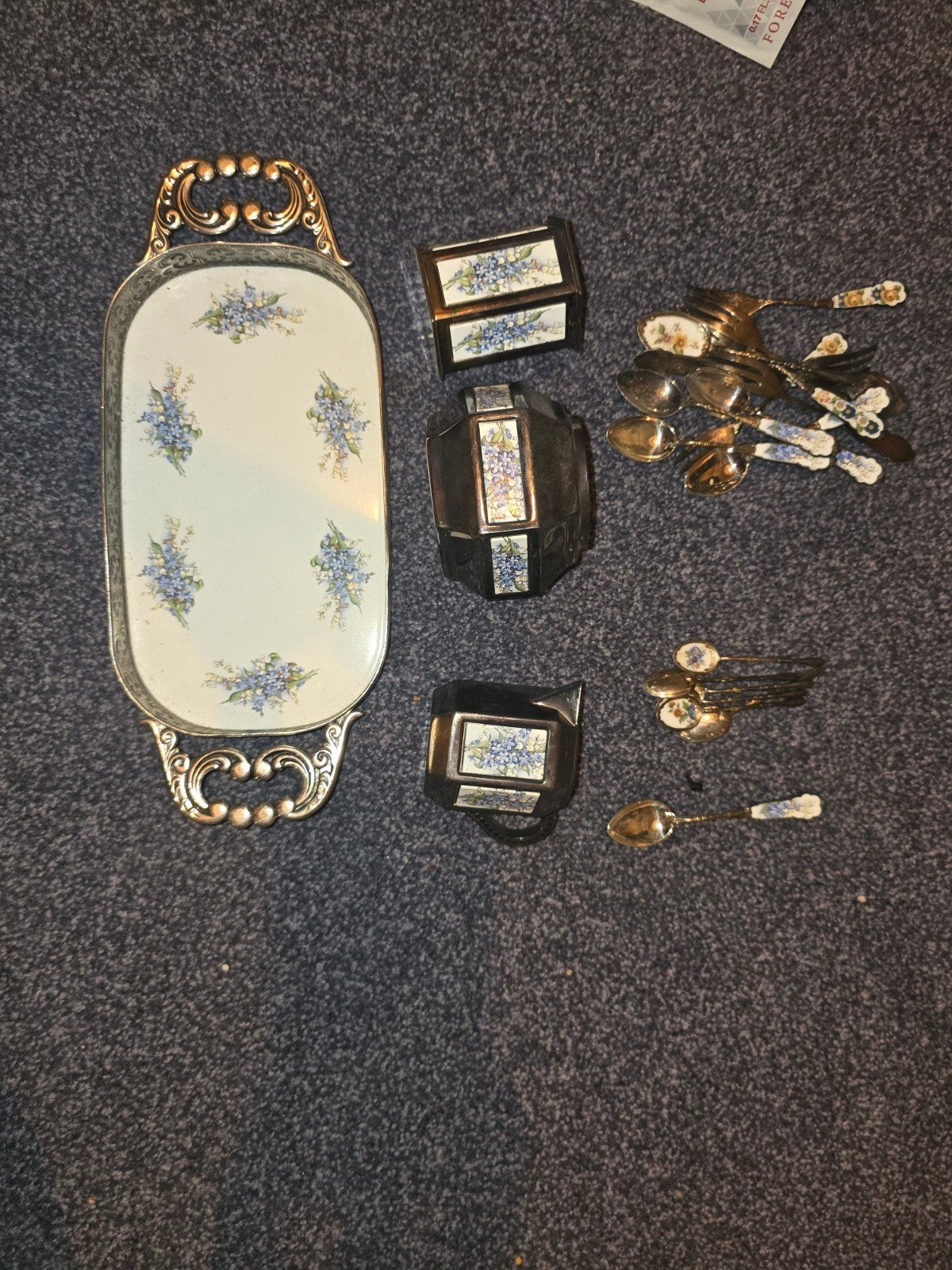 Vintage theeservies met dienblad en lepeltjes, Ophalen