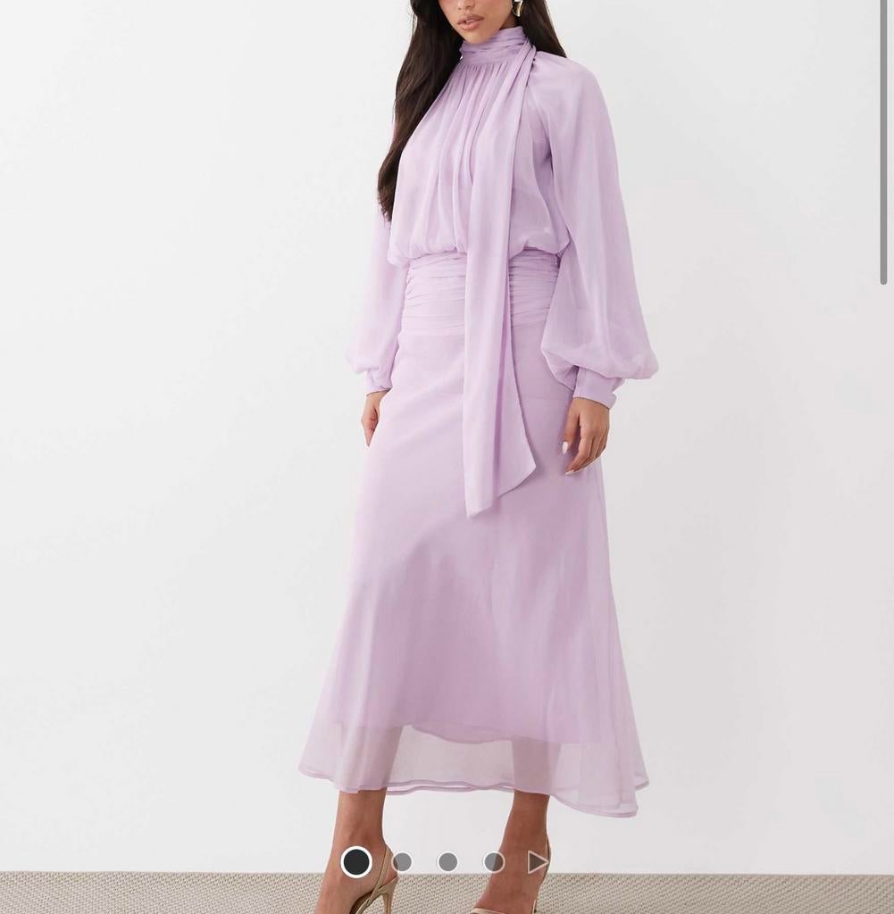 ASOS hoogsluitende gedrapeerde maxi jurk van chiffon, Kleding | Dames, Galajurk, Paars, Maat 46/48 (XL) of groter, Nieuw