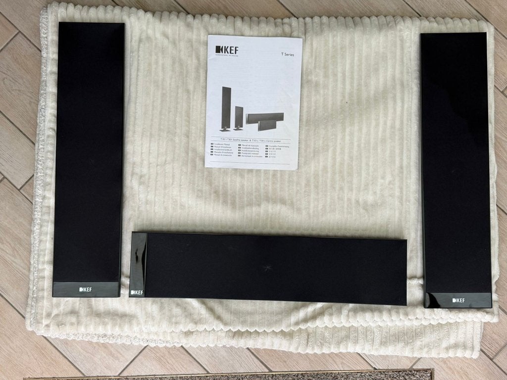 KEF T301 plus centerspeaker platte speakers, Overige merken, Gebruikt, Ophalen of Verzenden, 120 watt of meer