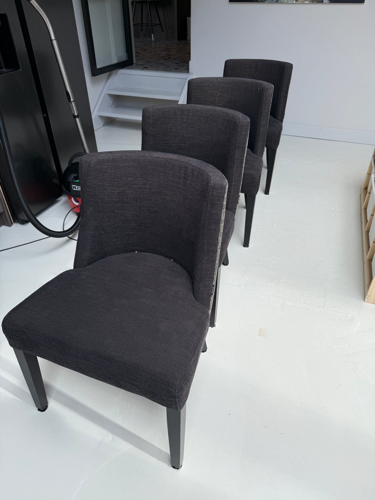 Set van 8 eetkamerstoelen, Ophalen, Gebruikt, Zwart, Stof