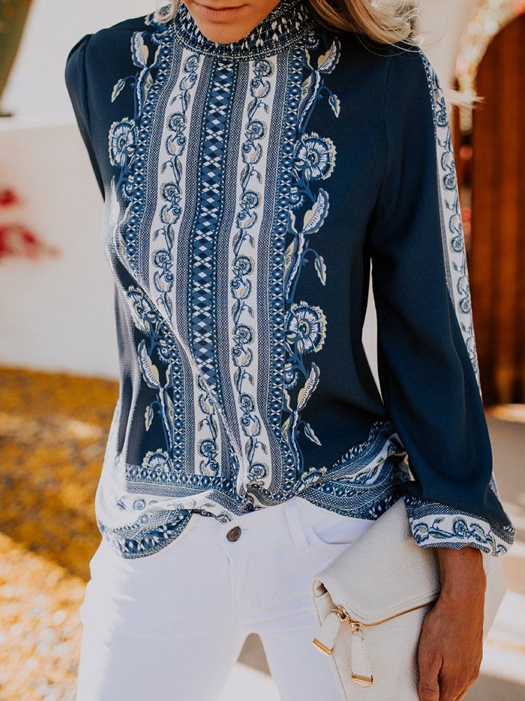 Bedrukte blouse in blauwe kleur, maat S, Ophalen of Verzenden, Zo goed als nieuw, Maat 36 (S), Blauw