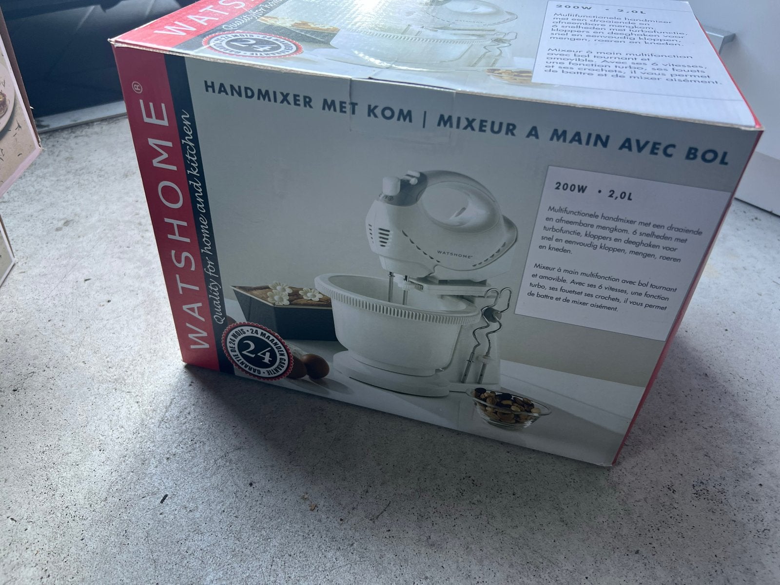 WATSHOME Handmixer met kom - 200W, 2L, 6 snelheden, 1 tot 2 liter, Ophalen of Verzenden, Nieuw, 3 snelheden of meer
