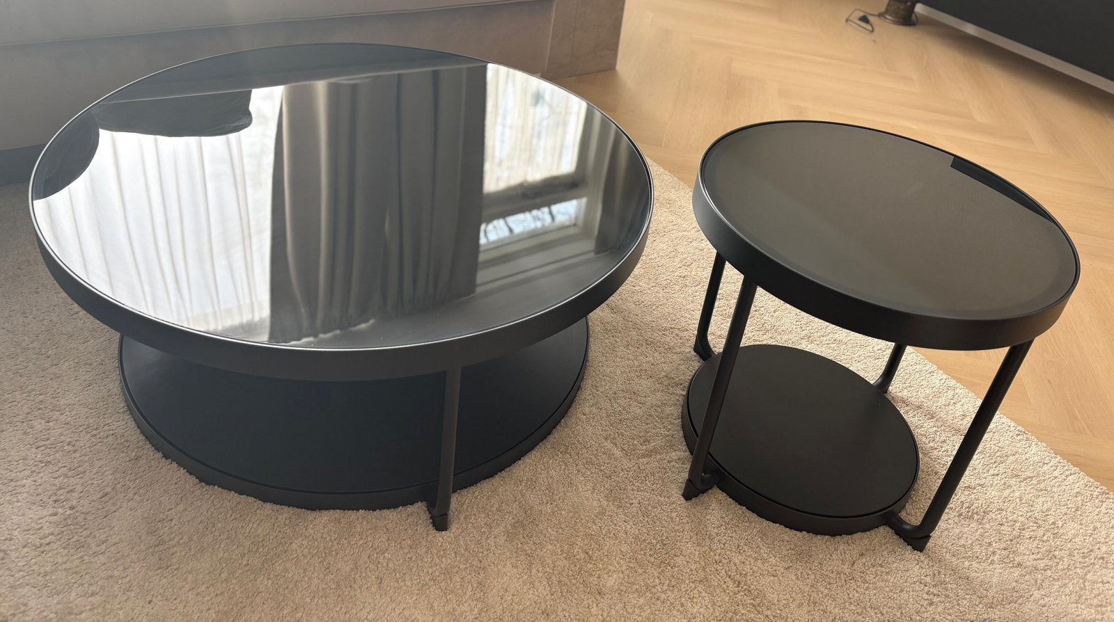 Glazen salontafels (set) te koop (IKEA), Ophalen of Verzenden, Zo goed als nieuw, Rond, 50 tot 100 cm