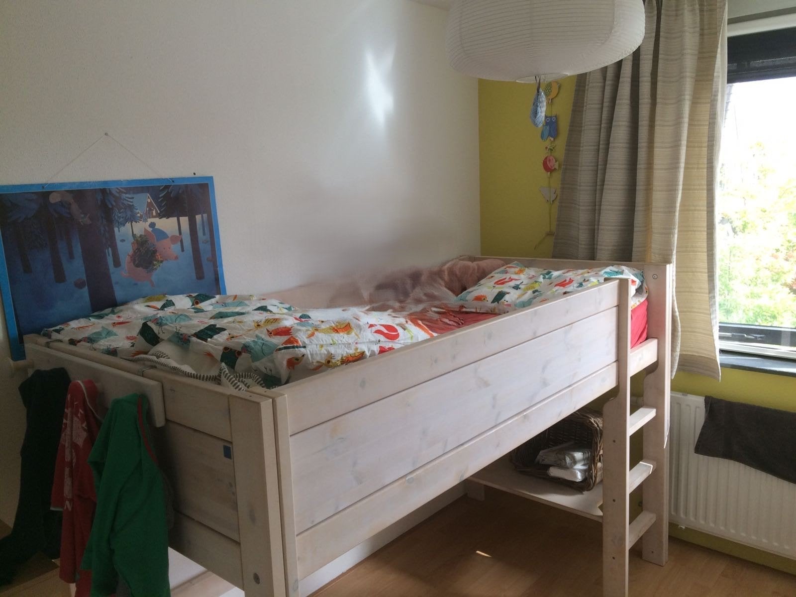 Lifetime halfhoogslaper whitewash met lattenbodem, Ophalen, 85 tot 100 cm, Gebruikt, Hoogslaper of Stapelbed