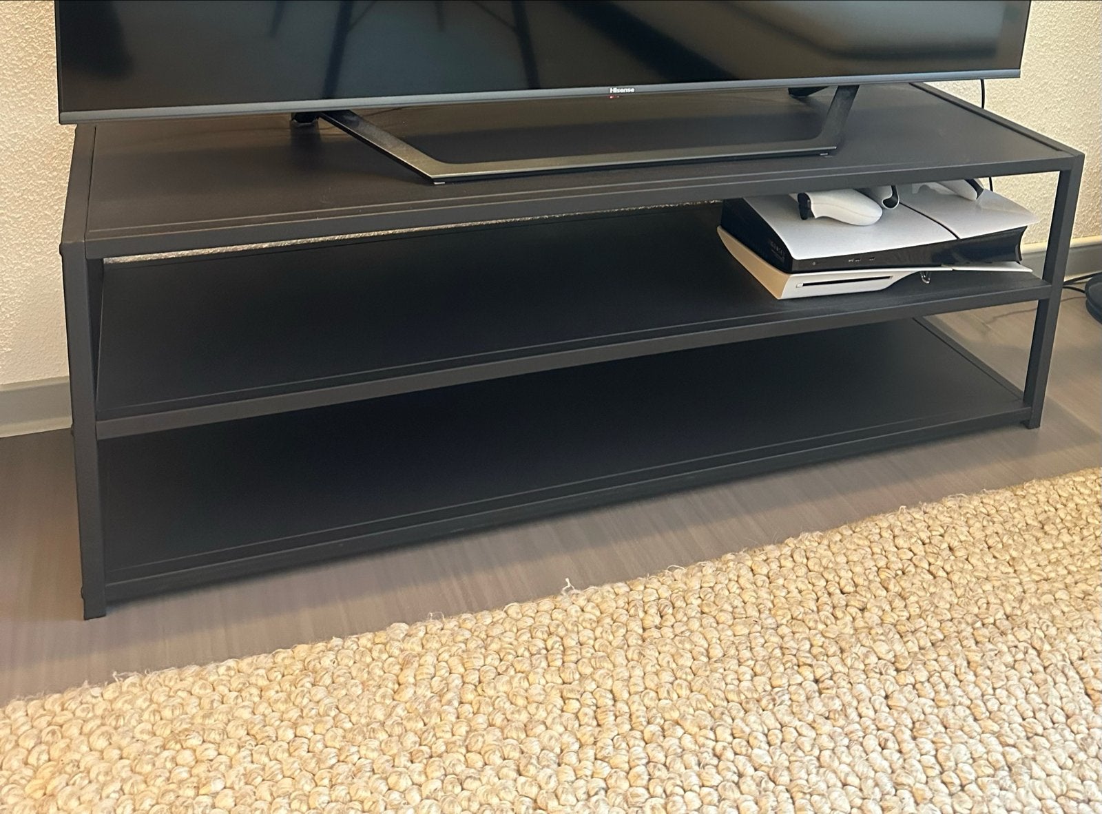 Zwart tv meubel met 3 planken, Ophalen, Gebruikt, 100 tot 150 cm, Minder dan 100 cm