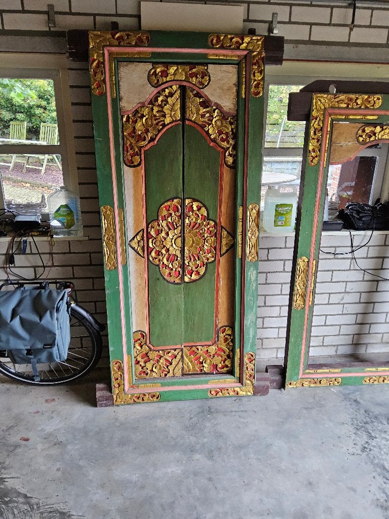 Chinese houtsnijwerkdeuren en kozijnen, Gebruikt, Binnendeur, 200 tot 215 cm, Vouwdeur