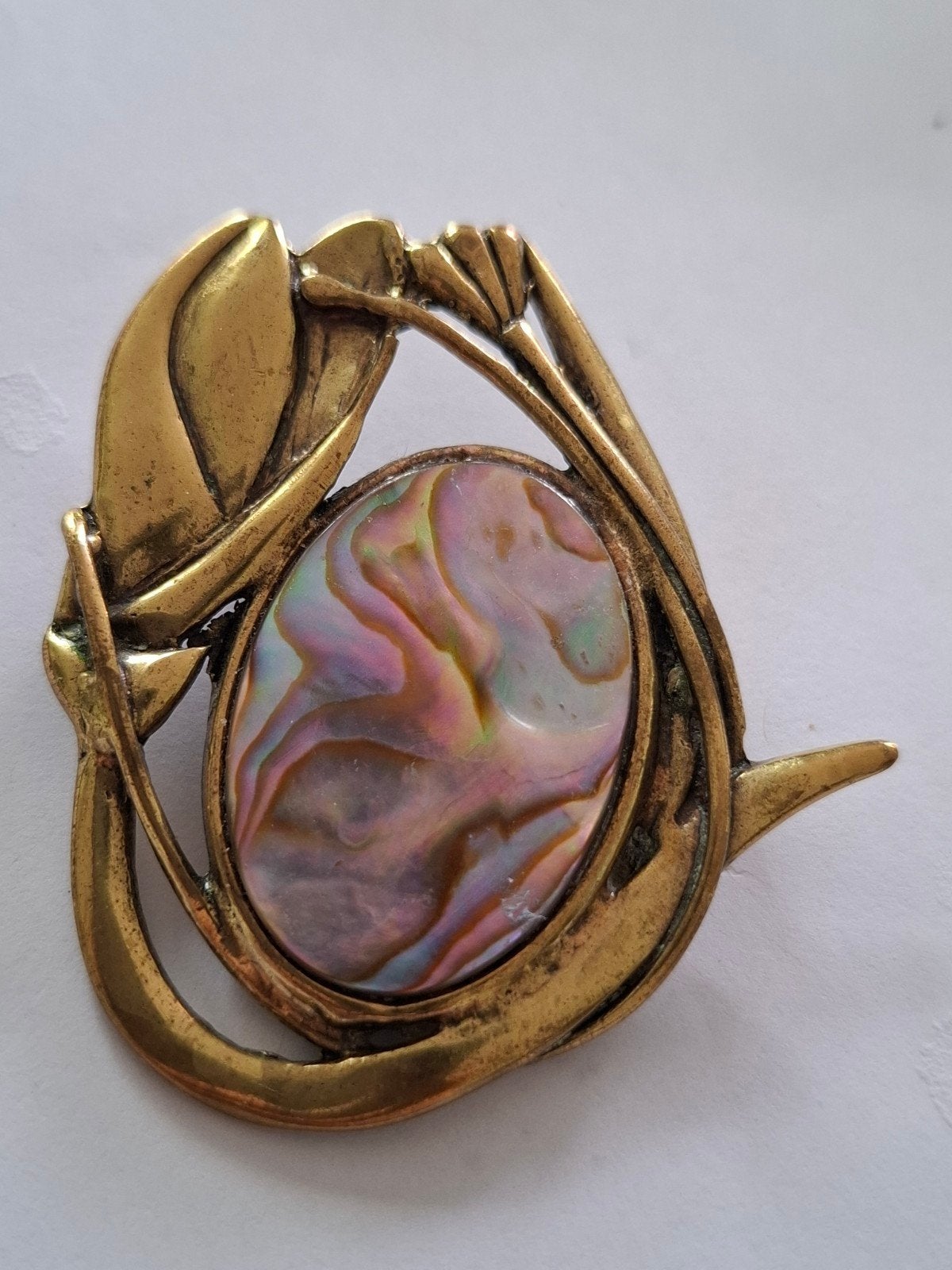 Vintage design broche met grote abalone parelmoer schelp Jar, Ophalen of Verzenden, Zo goed als nieuw, Overige materialen