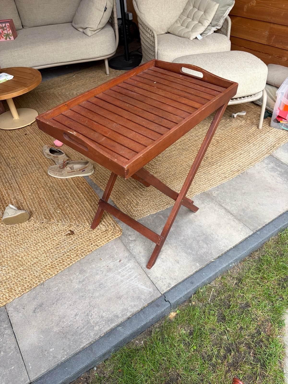 Bijzettafel Belliano met afneembaar blad, Gebruikt, 55 tot 75 cm, Rechthoekig, Hout