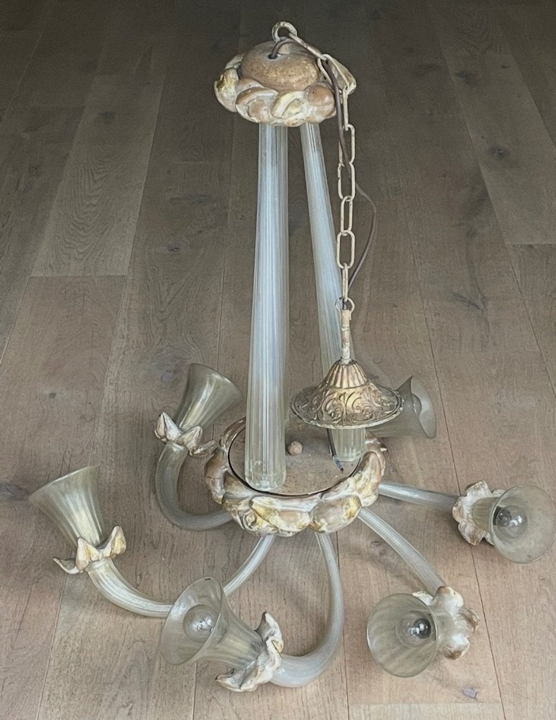 Italiaanse kroonluchter met muranoglas, Ophalen, Hout