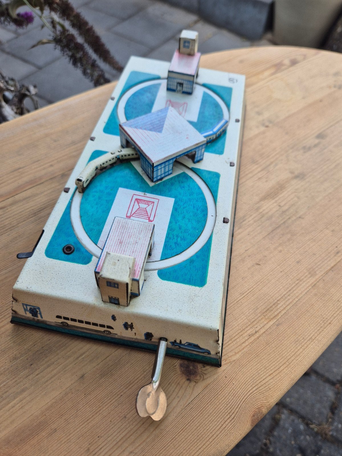 vintage blikken speelgoedtreinbaan, opwindbaar, Ophalen of Verzenden, Gebruikt