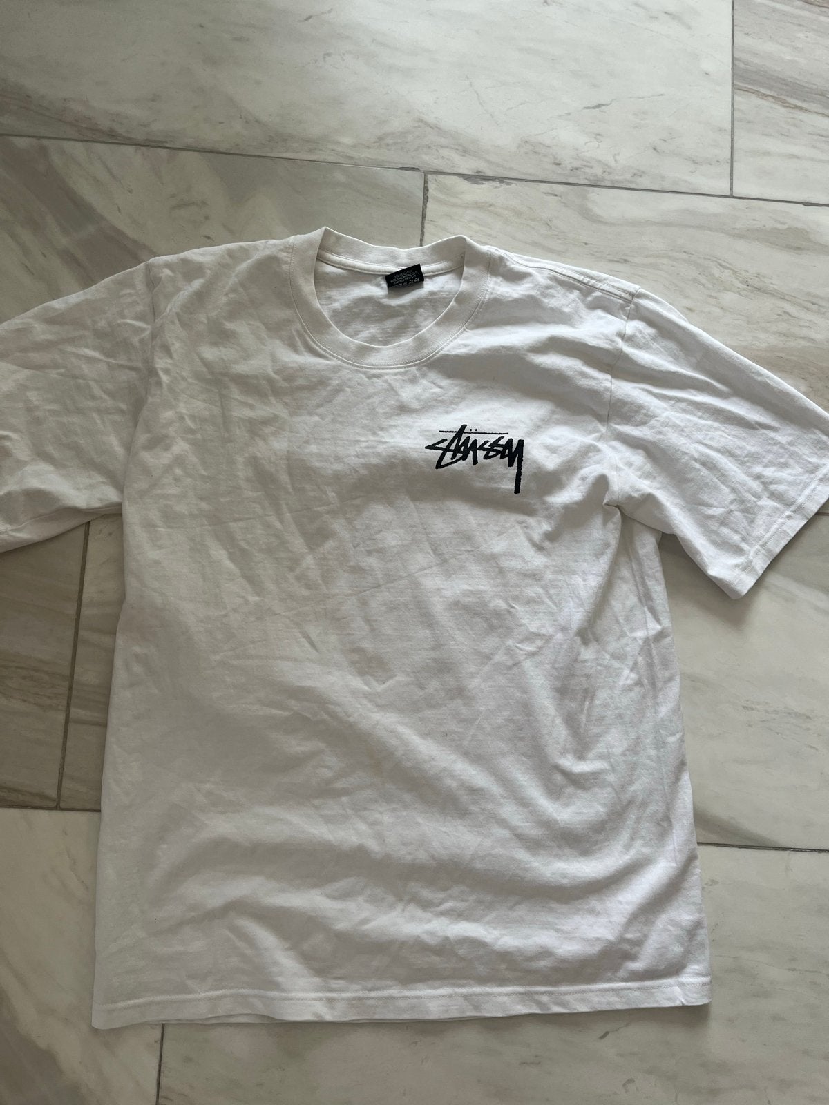 Stussy dobbelstenen T-shirt - Maat L, Ophalen of Verzenden, Gedragen, Maat 52/54 (L), Wit