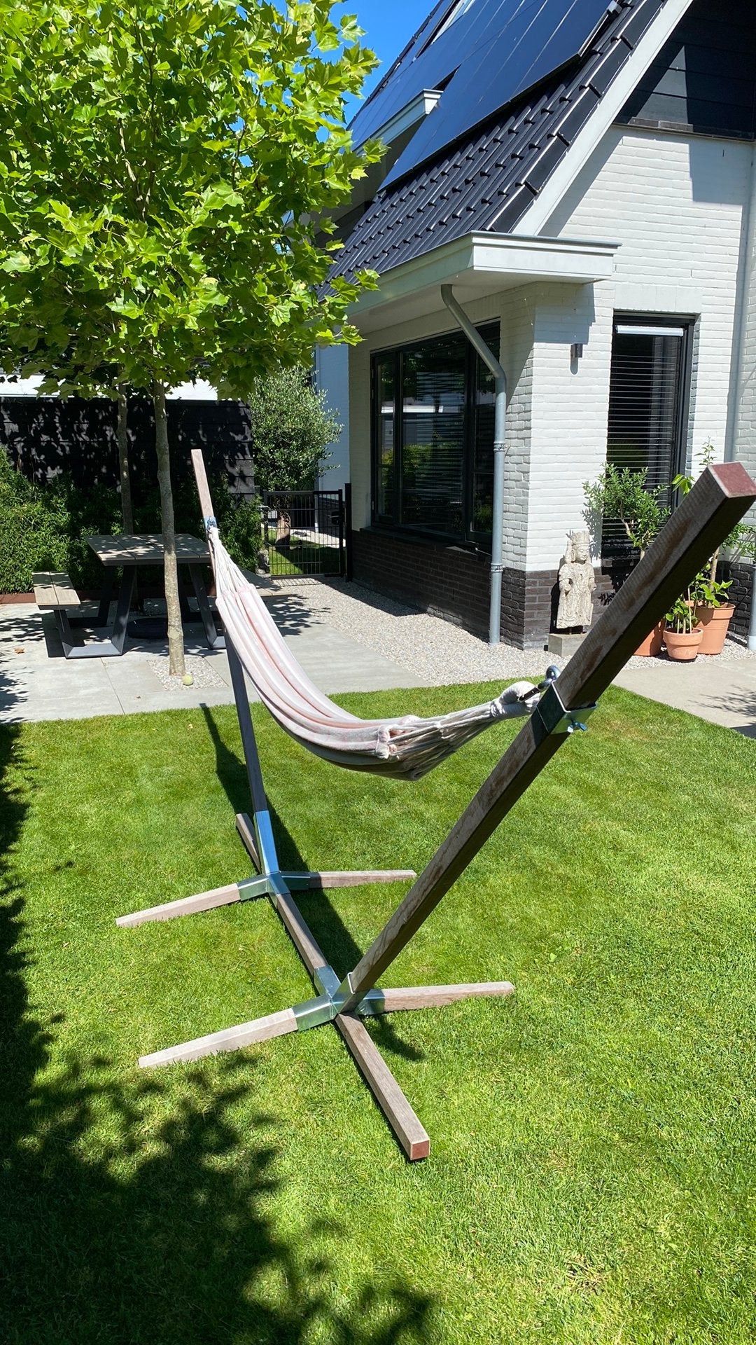 Hangmat LUILAK 1 persoons met hardhouten standaard, Ophalen, Zo goed als nieuw