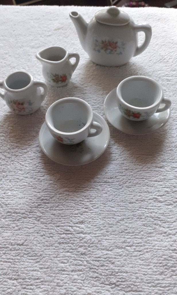 Vintage porseleinen theeserviesje met bloemen, Verzamelen, Ophalen of Verzenden, Gebruikt