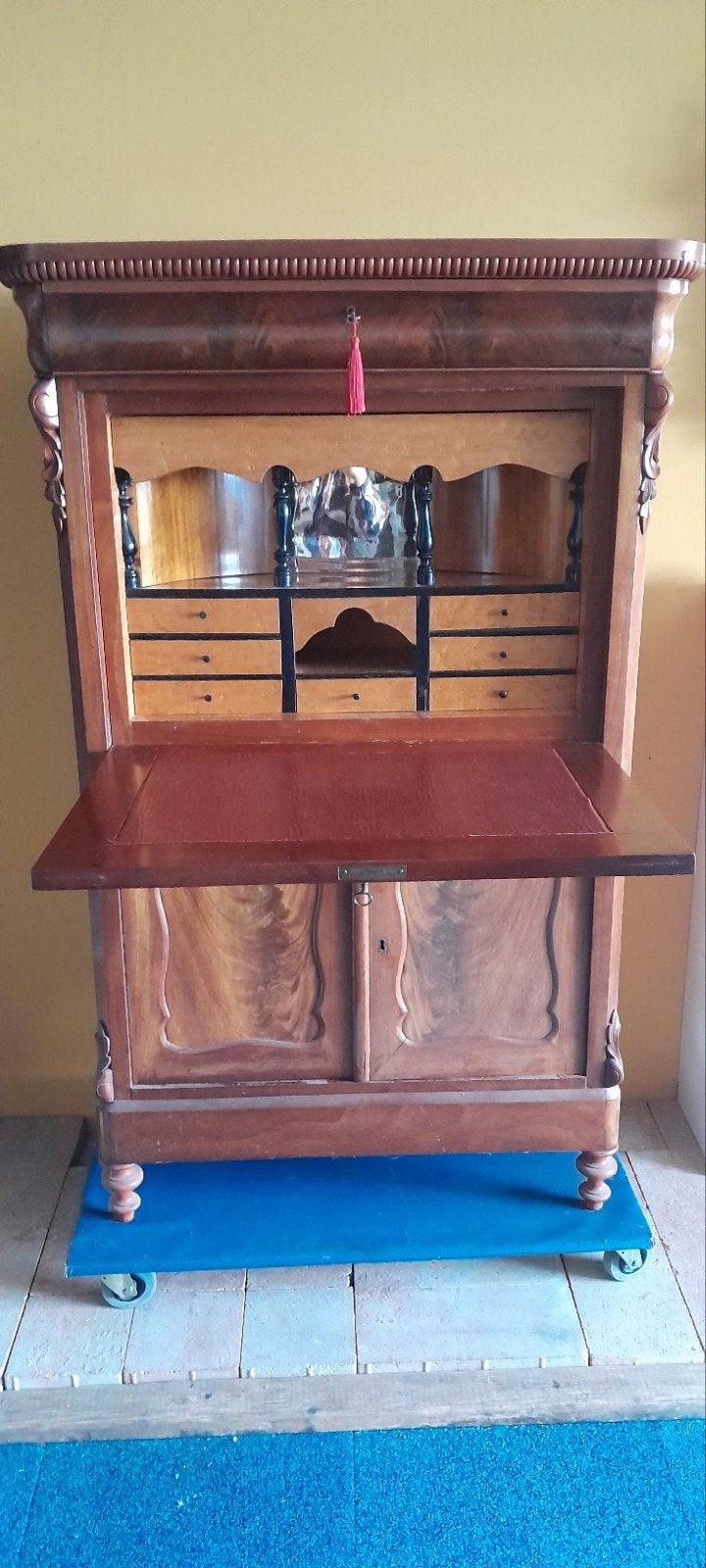klep buro/secretaire laadjes en pilaren, Antiek en Kunst, Antiek | Meubels | Kasten, Ophalen of Verzenden