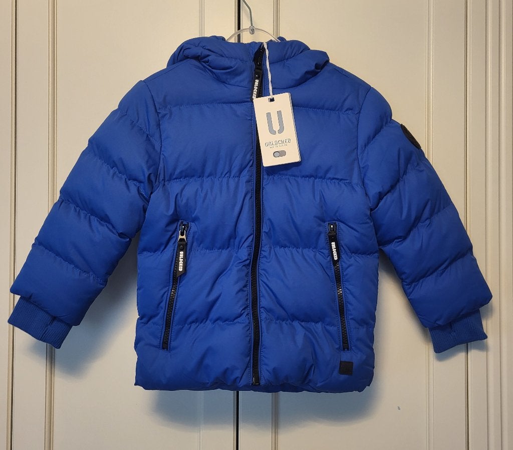 Nieuw! Unlocked winterjas, blauw, jongen, maat 104/110, Nieuw, Ophalen of Verzenden, Unlocked, Jongen